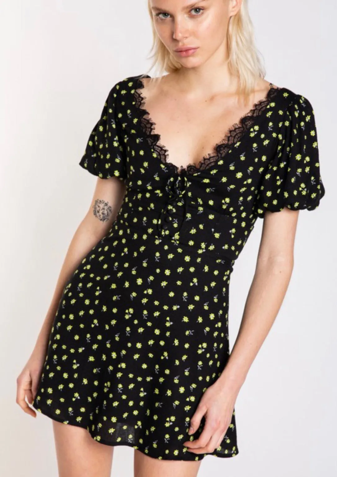 'Theresa' Lime Print Mini Sun Dress