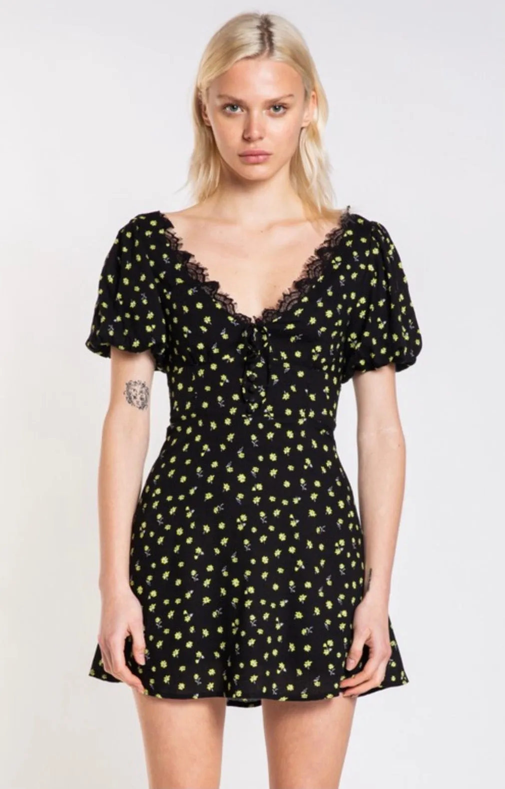 'Theresa' Lime Print Mini Sun Dress