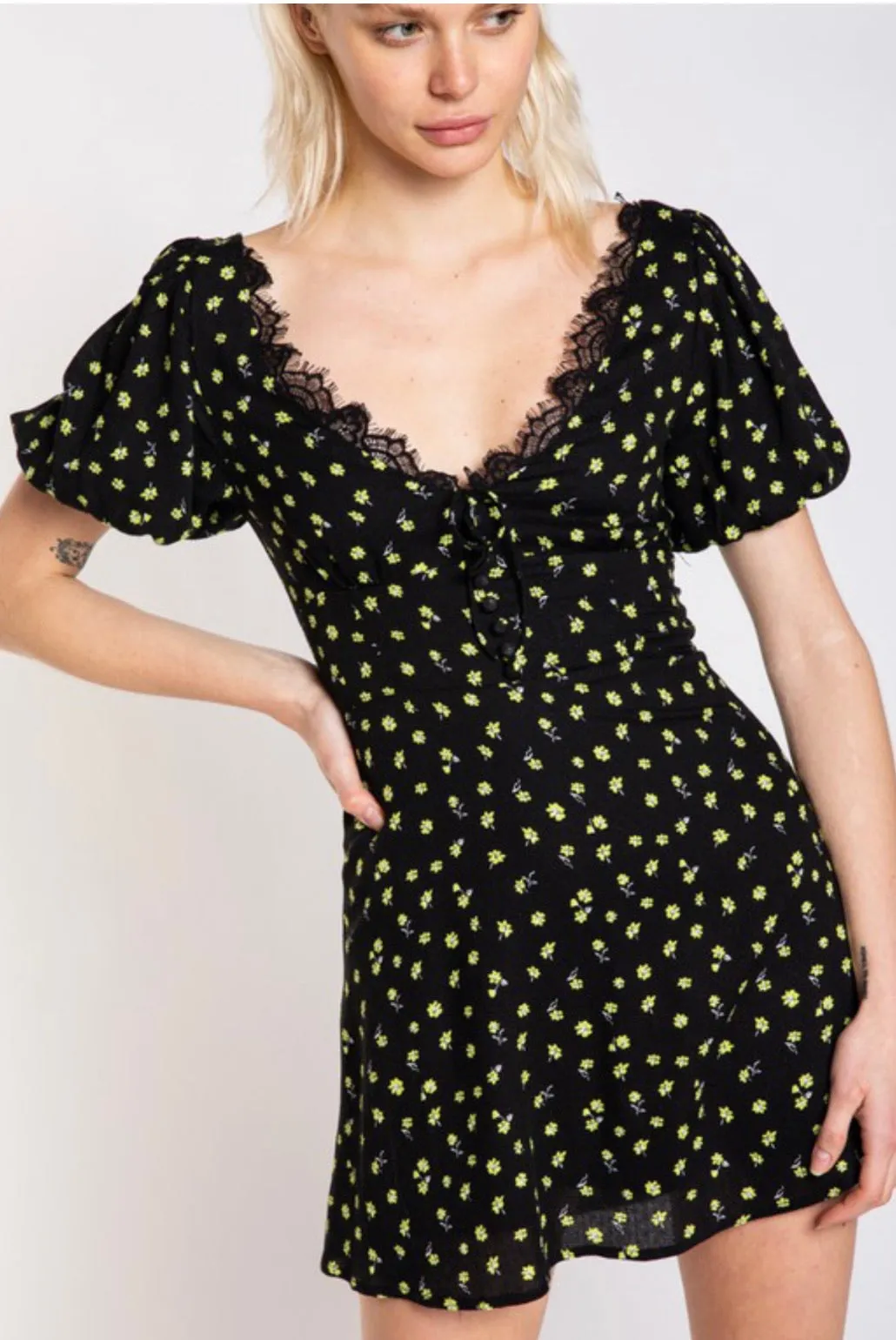 'Theresa' Lime Print Mini Sun Dress