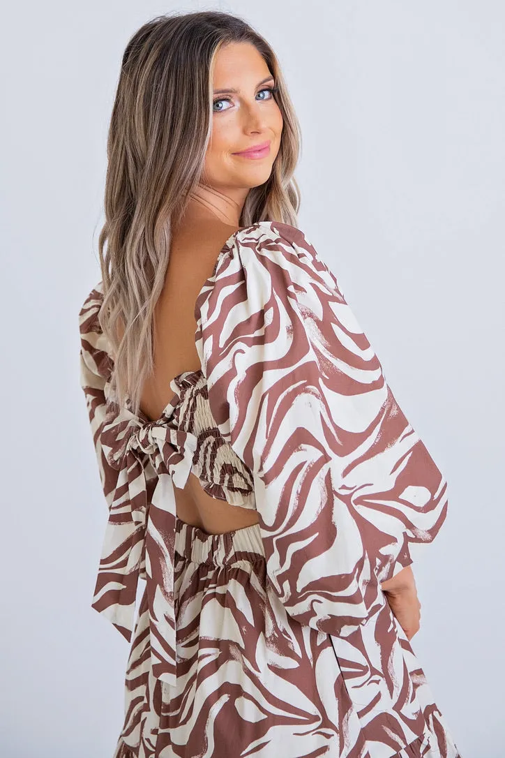 Zebra Poplin Smock Maxi Dress